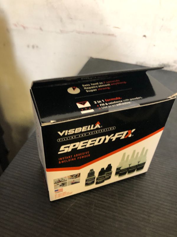 Photo 1 of Visbella 7 Seconds Speedy Fix Strong Instant Adhesive & Filling Powders Reinforcing Waterproof Super Repair Glue Fix for Metal Surfaces & Hard Plastic Products (Black&Grey 9PC)