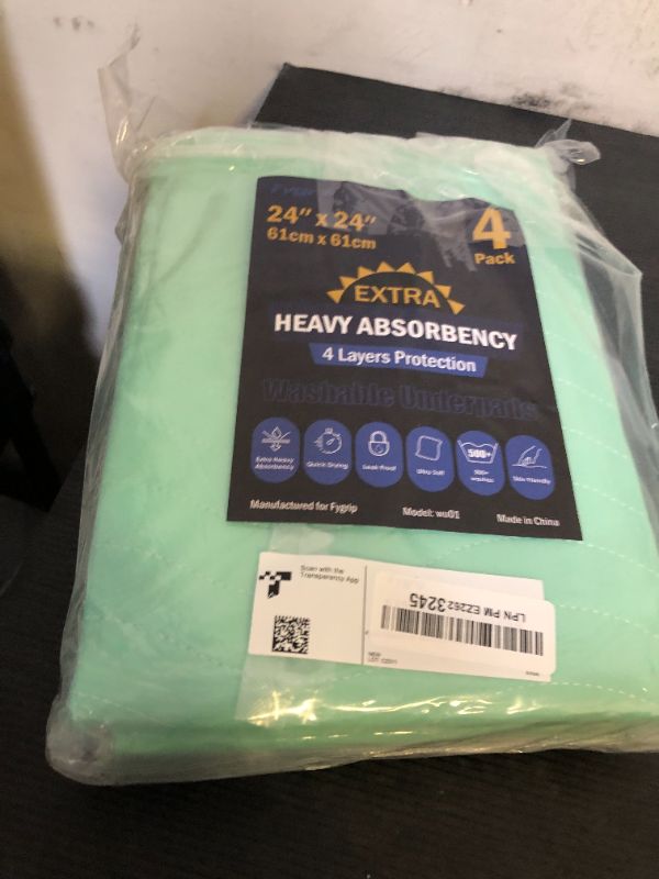 Photo 1 of 4 Pack 24” x 24” Extra Heavy Absorbency Washable Underpads, Waterproof Nursing Pads Incontinence Bed Pads, Reusable Washable Pee Pads for Dogs, Diaper Changing & Adults, Washable Puppy Pads