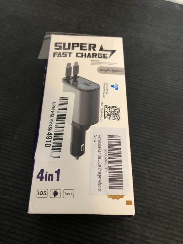 Photo 1 of UYOUNG Retractable Car Charger 100W, 4 in 1 Fast Car Phone Charger, 2 Retractable Cables 31.5 Inch and 2 USB Ports, Compatible with iPhone 15/14/13/12/11 Pro Max/XR/XS,Samsung,Pixel,iPad/iPod