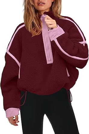 Photo 1 of Panadila Womens Half Zip Sherpa Fleece Pullover Soft Oversized Sweatshirt with Pockets Warm Fuzzy Sweater (,S)