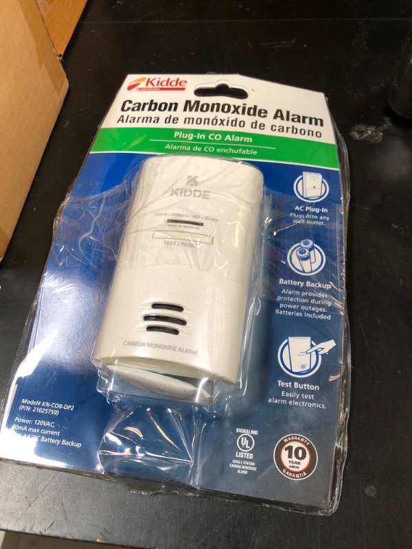 Photo 1 of Kidde Carbon Monoxide Detector, Plug In Wall with AA Battery Backup, Test-Hush Button