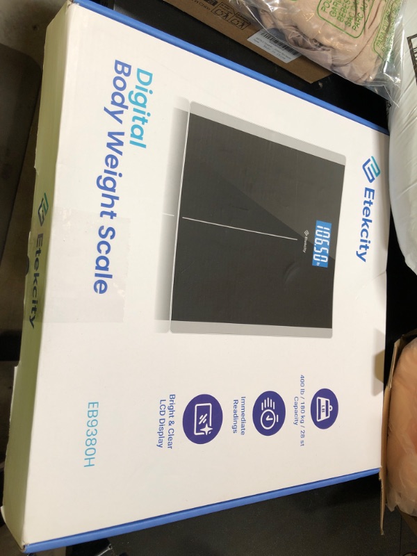 Photo 1 of Etekcity Bathroom Scale for Body Weight, Highly Accurate Digital Electronic Weighing Machine for People, LCD Display, Large Size, 6mm Tempered Glass for Safe Home Use, Batteries Included, 400 lbs