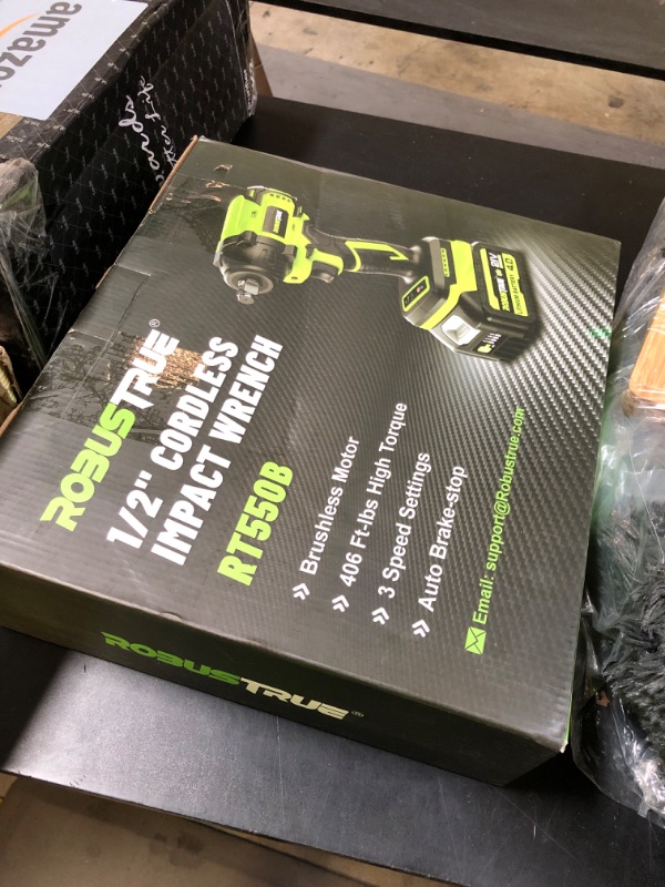Photo 1 of Robustrue Cordless Impact Wrench, 406Ft-lbs (550N.m) Brushless 1/2 inch, 2800RPM High Torque Impact Gun, 2x 4.0Ah Battery, Charger, 4 Sockets, Electric Impact Wrench for Car Home