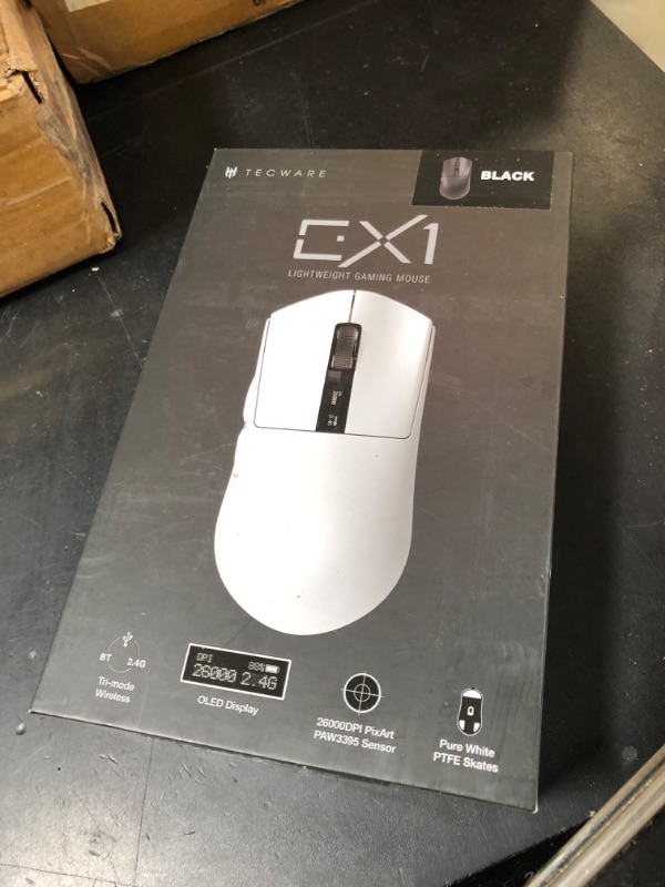 Photo 1 of TECWARE EX1 Lightweight Gaming Mouse, 26K DPI Wireless Mouse, OLED Screen Display, 59g Lightweight, RGB Charging Dock, Tri-Mode Connectivity, Comes with PTFE Feet and Grip Tape, Gaming Mouse (Black)
