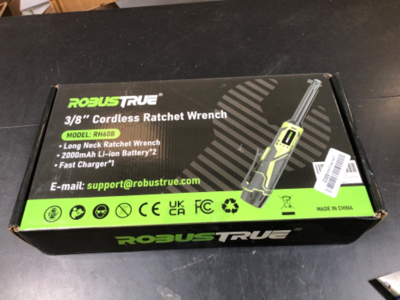Photo 1 of Robustrue 3/8" Cordless Ratchet Wrench, 6-inch Extended Ratchet Wrench, 40Ft-lbs 400RPM Cordless Ratchet, 2 Batteries Power Electric Ratchet Driver with Variable Speed, 7 Sockets, LED Light