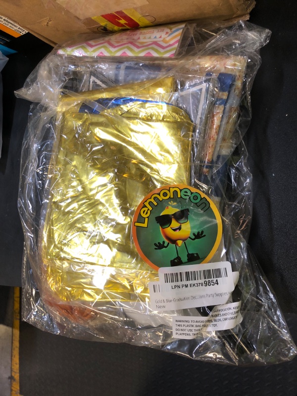 Photo 1 of Lemoneon Class of 2025 Graduation Decorations Blue & Gold Party Supplies Favors with Banner Background 2025 Foil Balloons Tassels Pom Poms Star Balloons