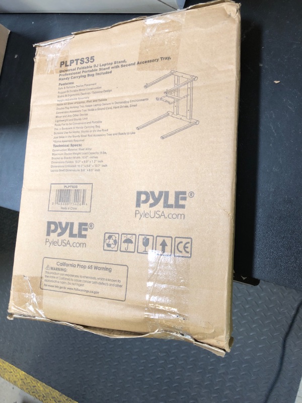 Photo 1 of Pyle Portable Folding Laptop Stand - Standing Table with Foldable Height and Secondary Accessory Tray for iPad, Tablet, DJ Mixer, Workstation, Gaming and Home Use with Bag - PLPTS35