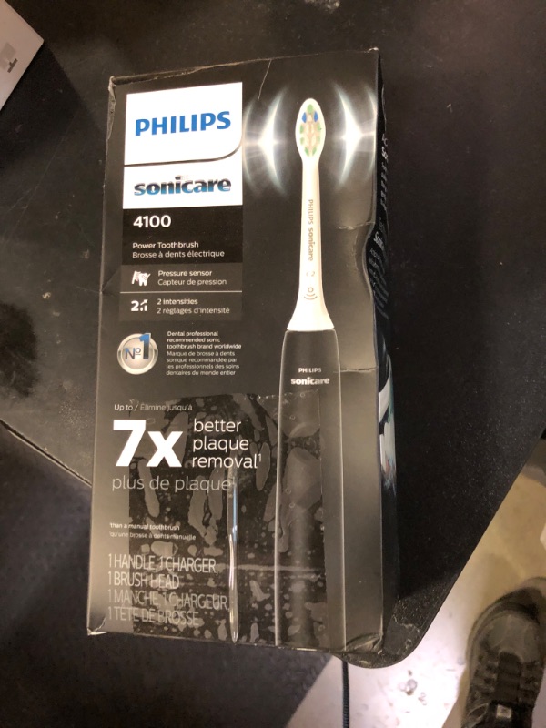Photo 1 of Philips Sonicare 4100 Rechargeable Electric Toothbrush, with Pressure Sensor, 2 Intensity Settings, SmarTimer and QuadPacer, 14-Day Battery Life, Black, Model HX3681/24