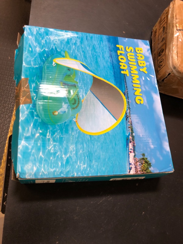 Photo 1 of No Flip Over Baby Pool Float with Canopy UPF50+ Sun Protection, Inflatable Baby Float with Sponge Safety Support Bottom