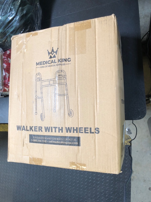 Photo 1 of Medical king Walkers for Seniors Aluminum Lightweight Walker with Wheels, Adjustable Width and Height, Folding Walker for Elderly, Handicapped, Disabled 2 Wheels in Front