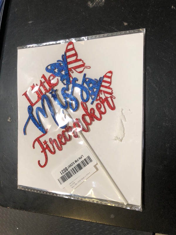 Photo 1 of Little Miss Firecracker Cake Topper, USA Patriotic Bithday Cake Decor, Happy Independence Day, 4th of July American National Day Baby Shower Party Decorations Supplies for Girls, Red and Blue Glitter