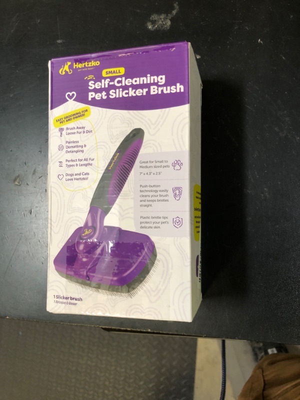 Photo 1 of Hertzko Self-Cleaning Slicker Brush for Deshedding Long and Short-Haired Pets - Small Size Grooming Rake and Comb for Dogs and Cats