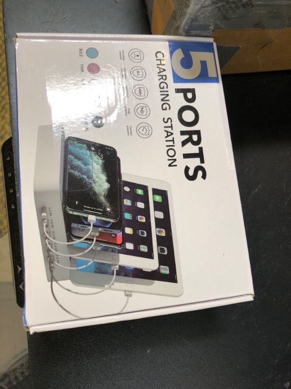 Photo 1 of MSTJRY Charging Station for Multiple Devices : 5 Port Multi USB-A Charger Stations Multi-Device Organizer Charging Dock Designed for iPhone iPad Cell Phone Tablets (7 Short Cables Included)