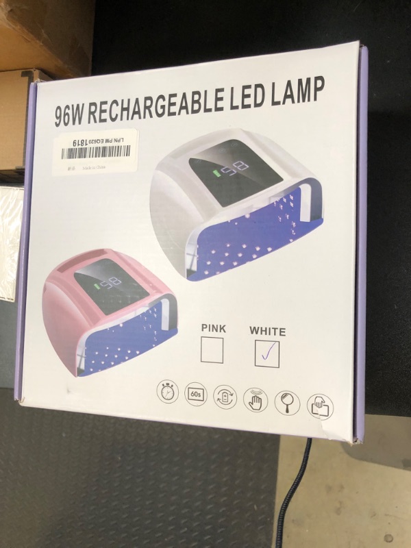 Photo 1 of UV LED Nail Lamp 96W, Rechargeable UV Light for Gel Nails with Metal Base, Auto Sensor and 4 Timer Settings, Salon Quality UV Nail Light(White)