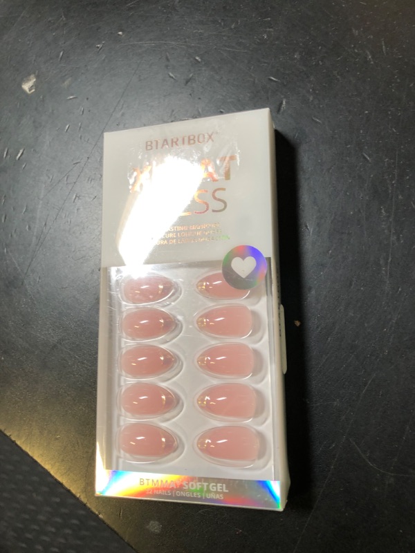 Photo 1 of BTArtbox French Tip Press On Nails Almond - Press on Nails Short with Metallic Chrome Silver Finish, Supremely Fit & Natural Glue On Nails in 16 Sizes, Dazzling Pink