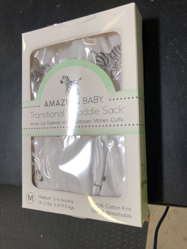 Photo 1 of Amazing Baby Transitional Swaddle Sack, Arms Up Half-Length Sleeves & Mitten Cuffs, Swaddle for Newborn Transition to Baby Sleep Sack Wearable Blanket, Medium, 3-6 Month, 14-21 lb, Little Zebra