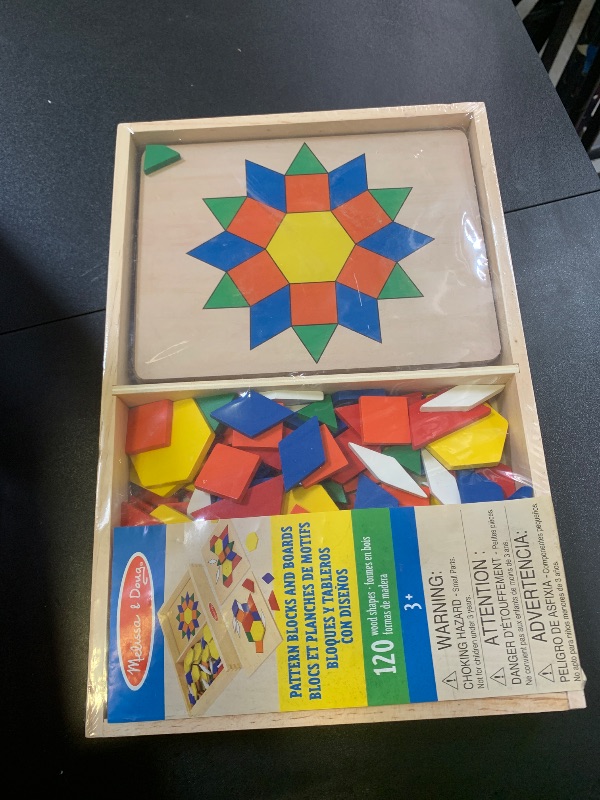 Photo 1 of Melissa & Doug Pattern Blocks and Boards - Classic Toy With 120 Solid Wood Shapes and 5 Double-Sided Panels