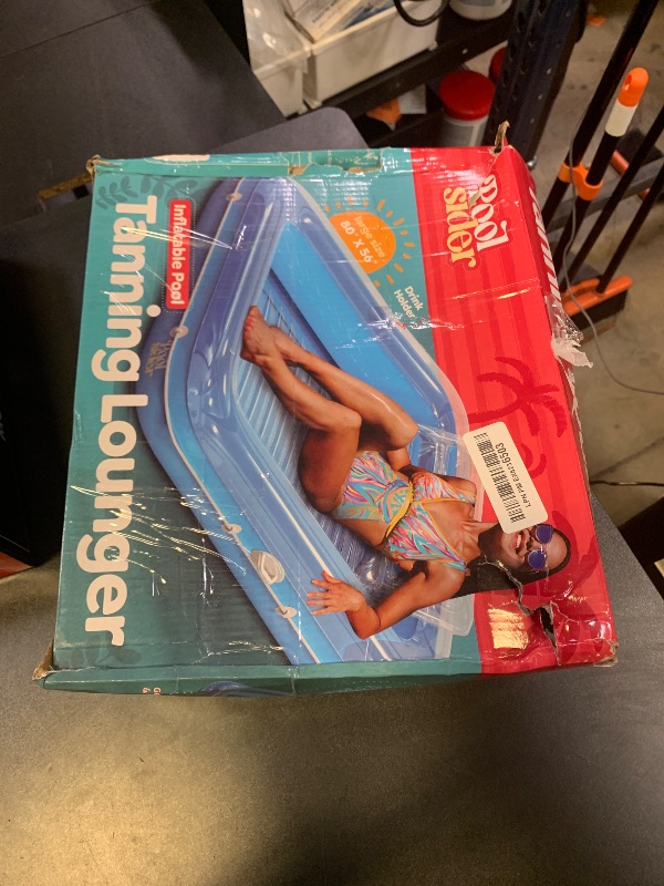 Photo 1 of Premium Inflatable Tanning Pool Lounger | XL Inflatable Tanning Bed for Adults | Multipurpose Pool Floats | Inflatable Pool Float | Tanning Float- Clear Blue
