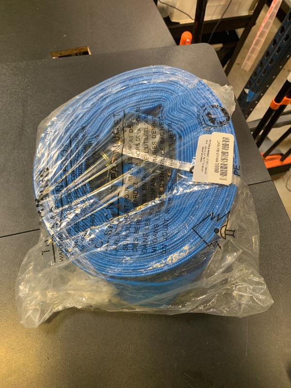 Photo 1 of 1-1/2" x 50ft PVC Lay Flat Discharge Hose With Aluminum Camlock C & E Fittings, Cam Lock Fitting Type F included, Heavy Duty Reinforced Pump Backwash Hose Assembly