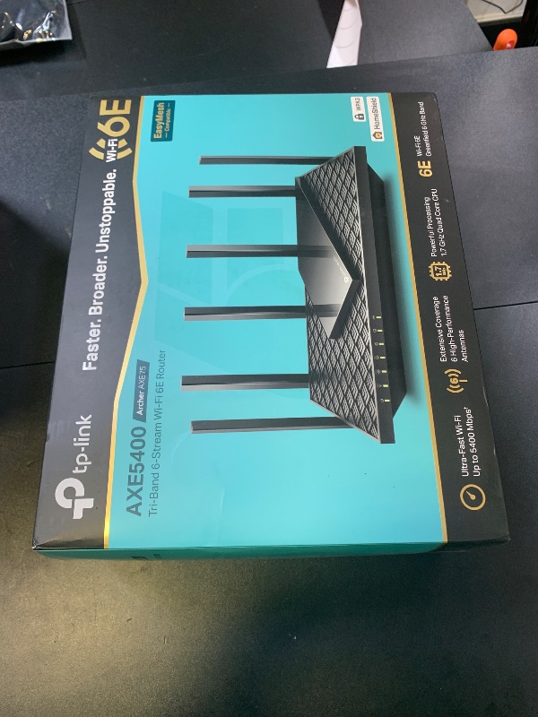 Photo 1 of TP-Link AXE5400 Tri-Band WiFi 6E Router (Archer AXE75)- Gigabit Wireless Internet for Gaming, VPN, OneMesh, WPA3