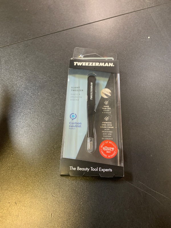 Photo 1 of Tweezerman Stainless Steel Slant Tweezer - Eyebrow Tweezers for Women and Men (Black)