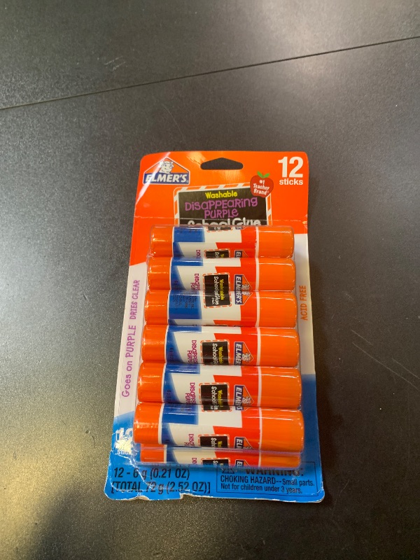 Photo 1 of Elmer's Disappearing Purple School Glue Sticks Washable 6 Grams 12 Count