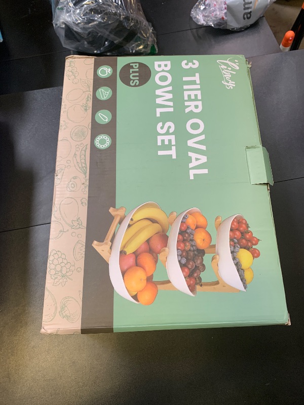 Photo 1 of Seven Sparta 3 Tier Fruit Bowl for Kitchen Counter (PLUS Series) / Ceramic Serving Bowls with Bamboo Stand/Big Size Tiered Fruit Basket for Fruit Vegetable Storage, Dessert, Salad Buffet Server