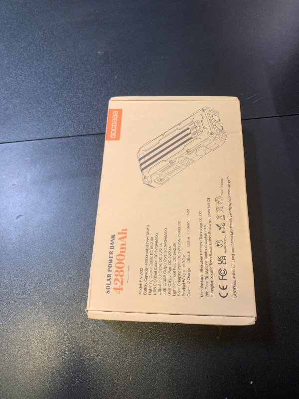 Photo 1 of GOODaaa Portable Charger 42800mAh Built in 4 Cables and Thermometer 15W Fast Charging Power Bank Five Outputs Three Inputs Solar Charger Power Bank, SOS/Strobe/Strong Flashlights, Carabiner
