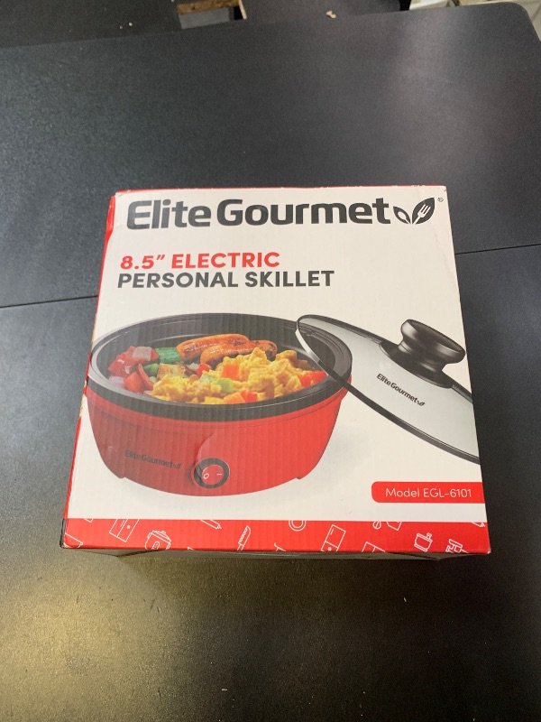 Photo 1 of Elite Gourmet EGL-6101 Personal Stir Fry Griddle Pan, Rapid Heat Up, 650 Watts Non-stick Electric Skillet with Tempered Glass Lid, Red