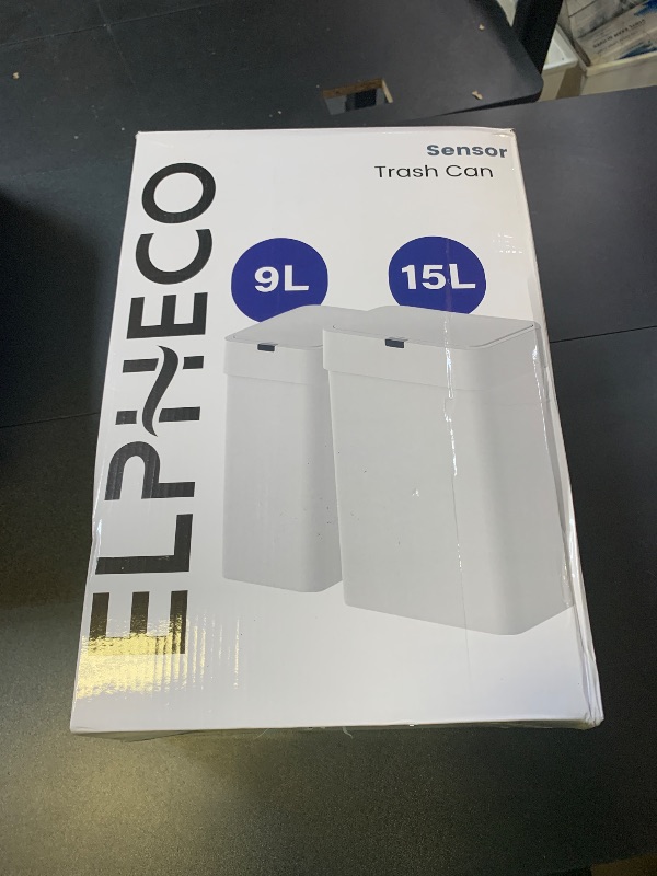 Photo 1 of ELPHECO Bathroom Trash Can with Lid, 2 Pack Automatic Garbage Can, 2.5 Gallon + 4 Gallon Motion Sensor Smart Rubbish Bin, Slim Waterproof Trash Bins for Bedroom, Office, Living Room, White