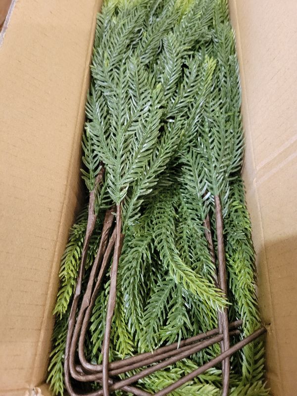 View 2 of 12Pcs Christmas Norfolk Pine Stems, 24'' Long Artificial Evergreen Norfolk Pine Branches, Real Touch Greenery Picks, Faux Floral Branch for Mantel DIY Xmas Home Decoration Indoor Christmas Decor