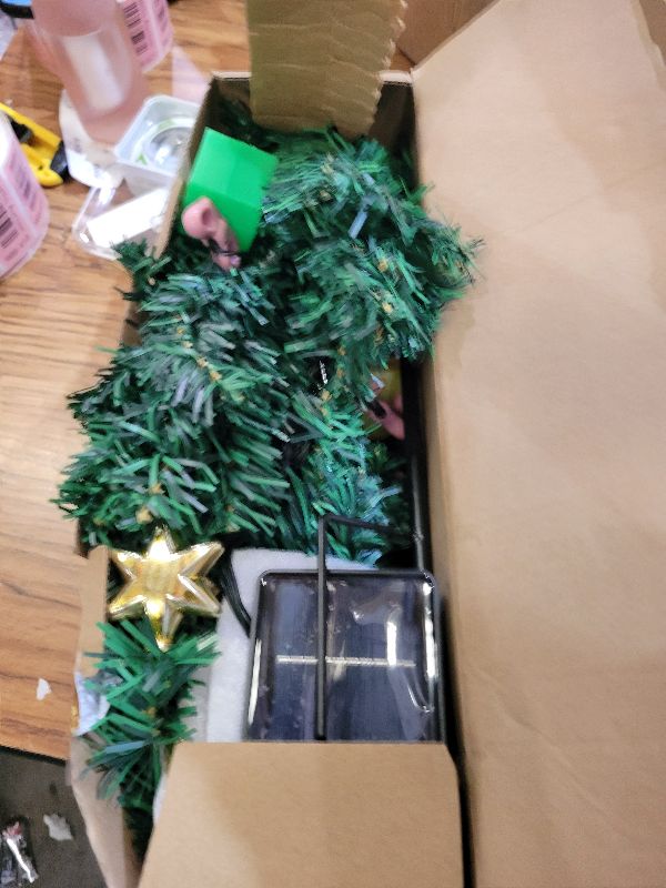 Photo 1 of 2 Pack Solar Mini Christmas Tree Decorations Lights, 30 Inch 8 Flashing Modes Waterproof Xmas Decor, 60 LED Lights with Ornaments 6 Lighted Gift Boxes for Porch Pathway Yard Garden (Warm White)