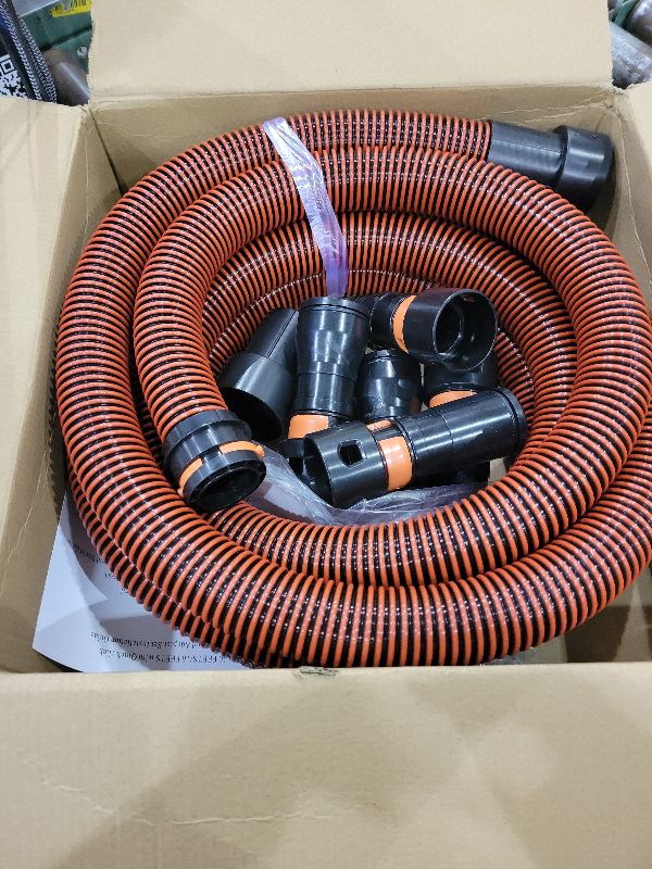 Photo 1 of 16FT Shop Vac Hose, Dust Collection Hose Kit for Home&Shop Vacuums System with 6 Adapters for Woodworking Power Tool & Sander, Compatible with festool/dewalt/bosch/ryobi/makita, etc Most Multi-Brands