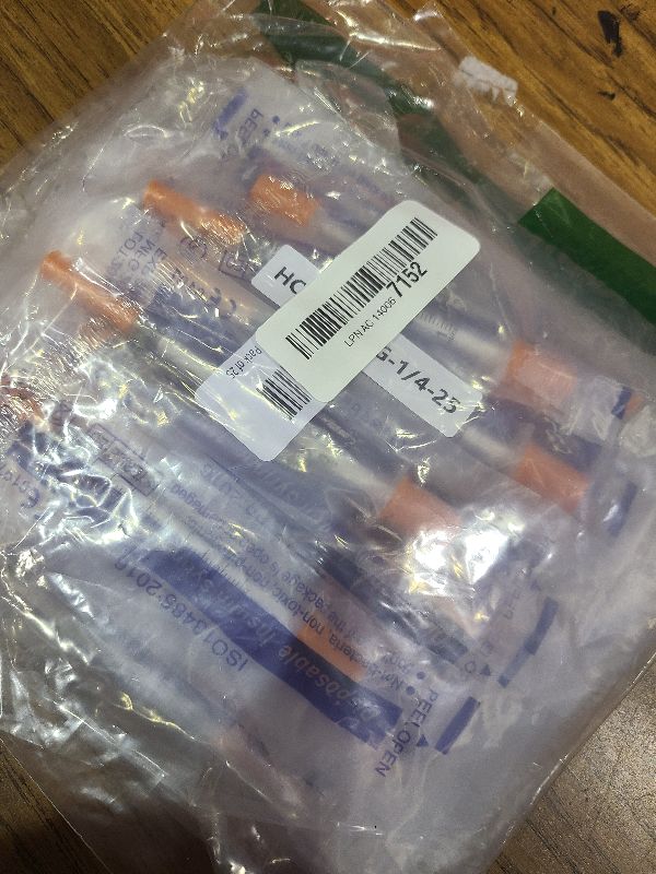 Photo 1 of 1ml Syringe, Lab Supplies Syringes 31G 1/4 Inch with Cover, Individually Wrapped, Pack of 25