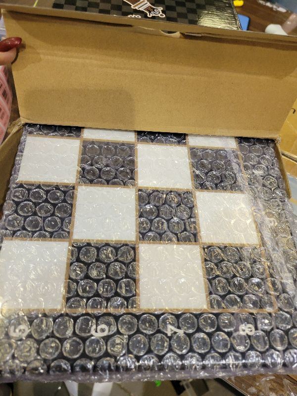 Photo 1 of 15" Large Chess Set for Adults with Weighted Acrylic Chess Pieces 3.5" King & Portable Folding Marbling Wooden Chess Board Travel Chess Sets Family Board Game Gift – Elegant Classic Chess Game