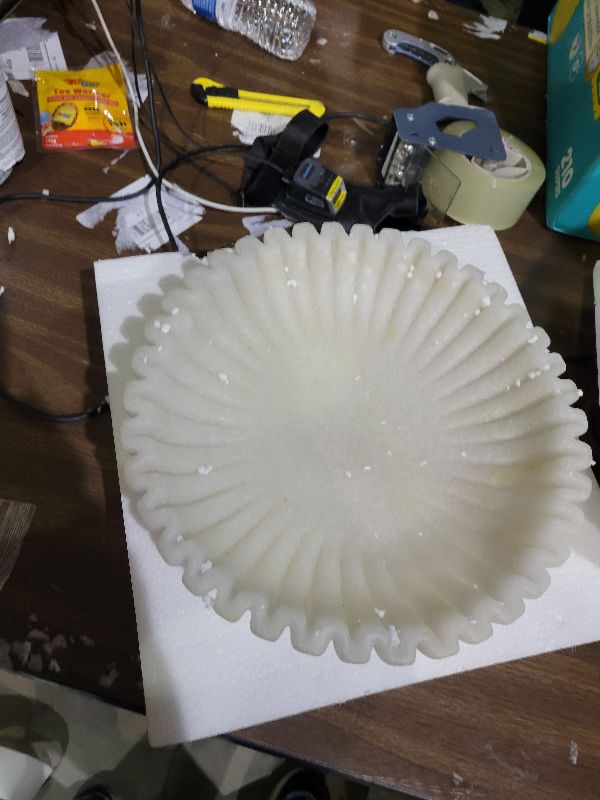 View 2 of 12" Large Decorative Bowl decor , Scalloped Pedestal Bowls for Modern Home Decor,Ruffle Decor,Stylish Key Bowl for Entry Table,Decorative Fruit Bowl for Kitchen Counter,Artificial Stone Milky white