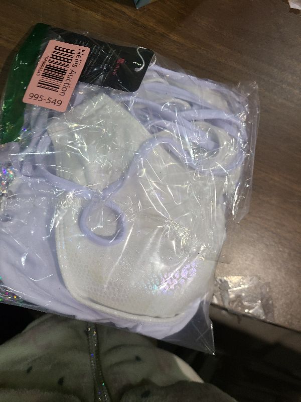 Photo 1 of ABAFIP Women Shiny Rave Outfits Deep V Neck Bodysuit Teddy Metallic Sequin Skirt 2Pcs Festival Dancewear White Medium