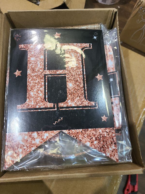 Photo 1 of 16th Birthday Decorations for Girls, 33pcs Sweet 16 Crown and Sash, Black Rose Gold Happy 16th Birthday Banner Balloons Backdrop Hanging Swirls Paper Fans, Sixteen Party Decorations Kit