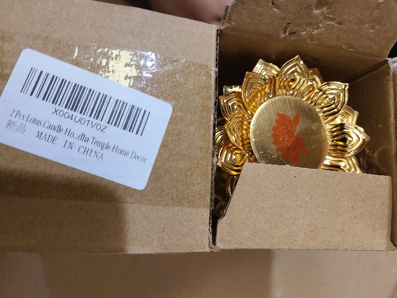 Photo 1 of 2 Pcs Lotus Candle Holders Metal Gold for Diwali Lotus Ghee Candle Stand Indian Decorations Oil Lamps for Buddha Temple Home Decor