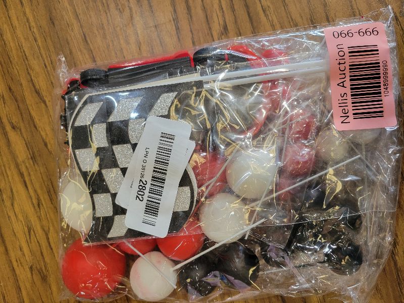 Photo 1 of 30PCS Race Car Cake Toppers Checkered Flag Race Car Birthday Decoration with Red Black White Balls Race Car Checkered Flag for Race Car Themed Birthday Party(Red)