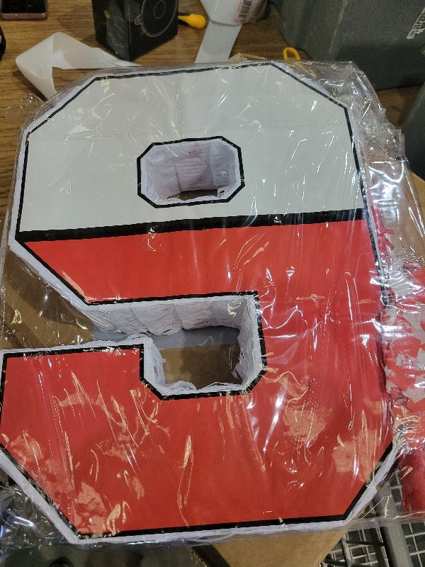 Photo 1 of 16 Inch Red and White Number 6 Pinata, Birthday Pinata with 16 Inch Piñata Stick Blindfold Confetti for Kids 6th Birthday Party Decorations