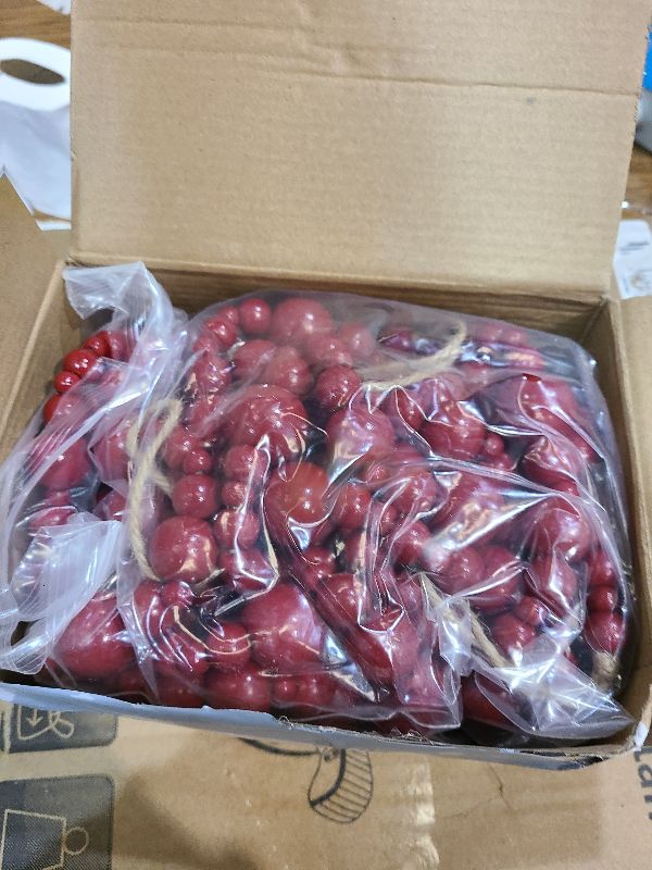 Photo 1 of 2 Pcs 16.4 Feet Christmas Wood Bead Garland Rustic Christmas Wooden Beads Decorative Tree Wooden Beaded Garland Decor Farmhouse Boho Ornaments for Xmas Decoration Supplies(Dark Red)