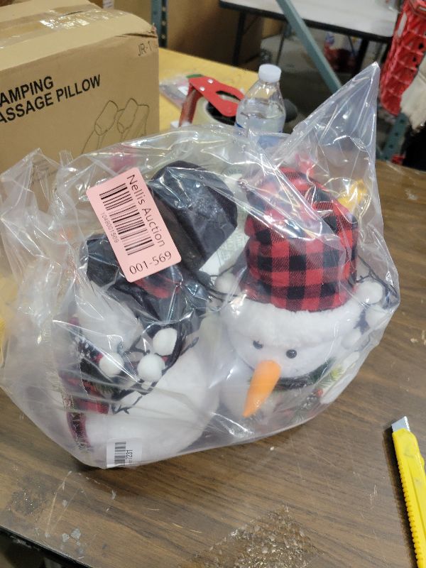 Photo 1 of 2 Pack Christmas Table Decorations, 14" Lighted Plush Snowmen Christmas Trees with Pine Cone Twigs, Light Up Snowman Holiday Present, Battery Operated Xmas Gifts Tabletop Ornaments (Black and Red)