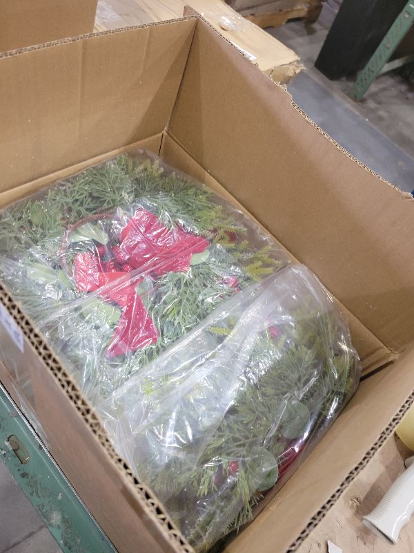 Photo 1 of 12PC Christmas Kitchen Cabinet Wreaths with Ribbon 13'' Small Christmas Wreath Decorations with Bells Farmhouse Decoration Artificial Hanging Garlands for Front Door Window Wall