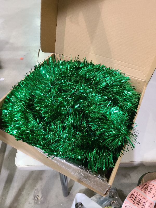 Photo 1 of [ Timer ] 6 Ft Pop Up Christmas Tinsel Tree, Green Collapsible Christmas Tree with 50 Colorful Light 16 Candy 10 Ball 4 Snowflake Merry Christmas Bow DIY Ornaments Battery Operated Xmas Decor Indoor