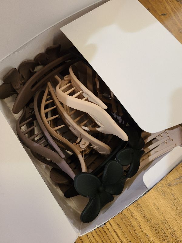 Photo 1 of 12 Pack Flat Hair Clips Set for Women –Matte Neutral Claw Clips, Flat Barrettes & Flower Hair Pins in Black, Blonde,Light Brown & Dark Brown, Strong Hold Styling Accessories for Thick & Thin Hair