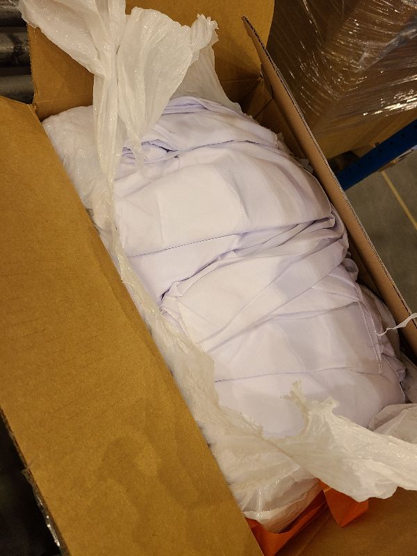 Photo 1 of 12 Pack White Polyester Tablecloths - 108 inch Round Table Covers, Waterproof, Stain Resistant, Washable for Wedding, Party, Buffet, Camping