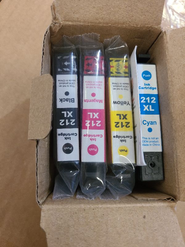 Photo 1 of 212XL High Capacity Remanufactured for Epson 212 Ink Cartridges Combo 4 Pack 212XL T212XL T212 Work with Epson XP-4100 XP-4105 WF-2850 WF-2830 Printer, New Upgraded Chips (Black Cyan Magenta Yellow)