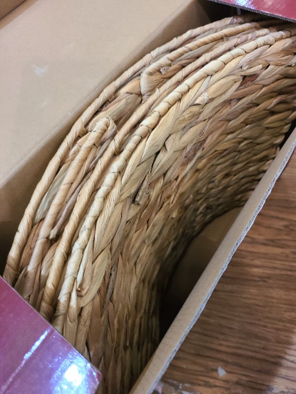 Photo 1 of 24in Hyacinth Christmas Tree Collar - Woven Rattan Basket for Christmas Tree Base Cover, Holiday Decoration for 4ft 6ft 7.5ft Artificial Trees with Cord Cut-Out(Natural)