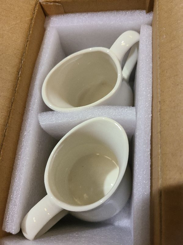 Photo 1 of 2 PCS Small Creamer Pitcher Set, 9 OZ Ceramics Creamer Pitcher with Handle for Farmhouse Kitchen Coffee Milk Sauces, White